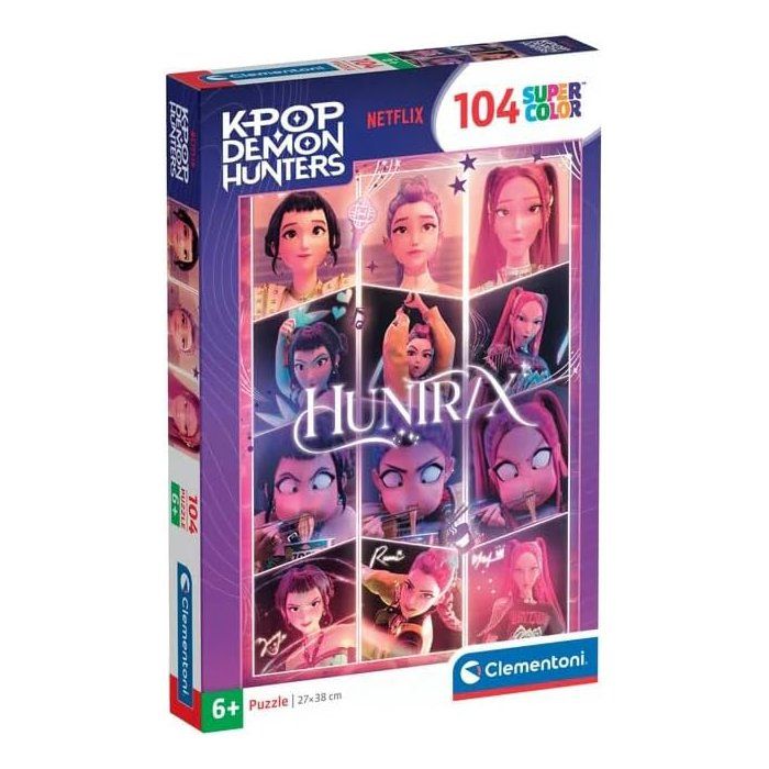Clementoni K Pop Demon Hunters Puzzles 104 Pièces Puzzle enfant Dès Trio Huntrix Rumi Mira et Zoey Netflix