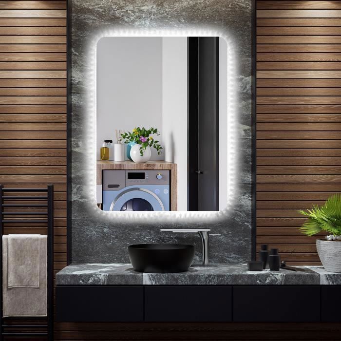 Miroir Salle De Bain LED 50x70 Cm Anti-Buée Cadre Or - 3 Températures Blanc, Luminosité Réglable, Mémoire, IP44 - LuxuryBain LB-126080G