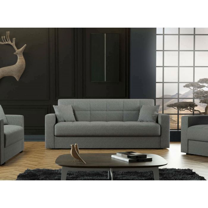 Dmora - Canapé-lit 3 places Pinto 212x80h87 cm Gris Panneau effet bois et Tissu Dmora - Canapé-lit 3 places Pinto 212x80h87 cm Gris Panneau effet bois et Tissu