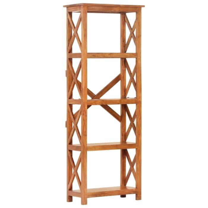 Bibliothèque en bois massif dacacia - GOTOTOP - 60x30x180 cm - 4 étagères - Marron