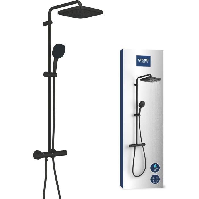 Colonne de douche avec mitigeur thermostatique - Economie deau - GROHE Vitalio Comfort 250 - Noir Mat - 266962431