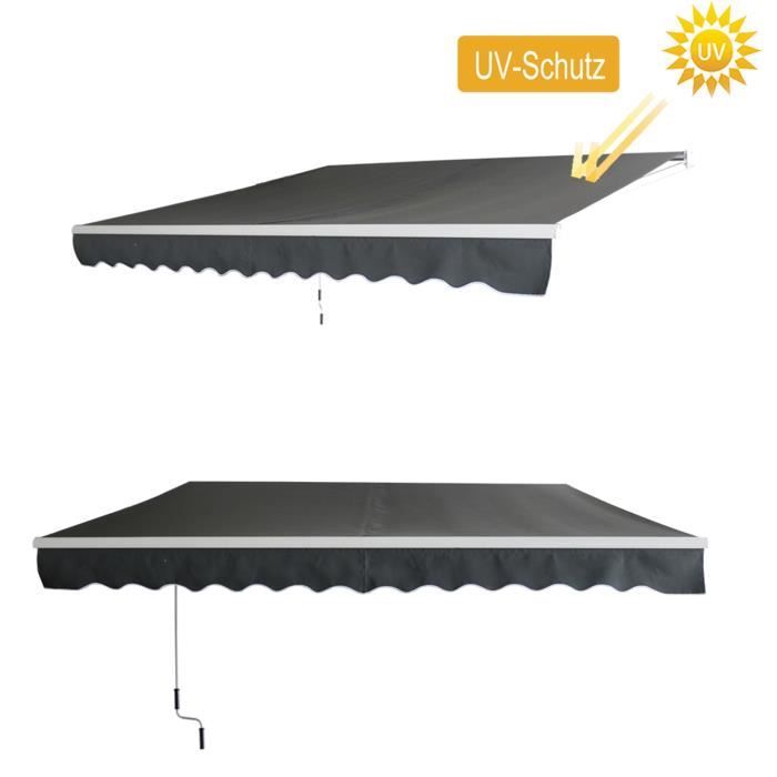 HENGMEI auvent de protection solaire avec manivelle en aluminium pour auvent de terrasse auvent pour balcon et porche (360*300cm,
