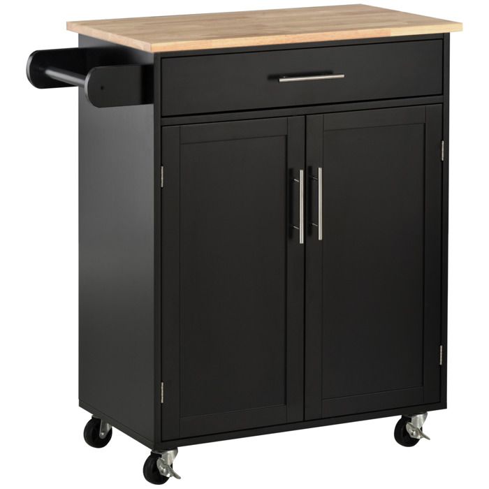 Desserte de cuisine - HOMCOM - sur roulettes chariot service îlot avec tiroir et porte-torchons - bois - 83x45x91 5cm - noir Desserte de cuisine - HOMCOM - sur roulettes chariot service îlot avec tiroir et porte-torchons - bois - 83x45x91 5cm - noir
