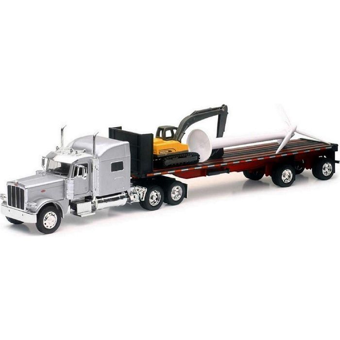 TRACTOCAMION PETERBILT 387 ROJO CON REMOLQUE PARA GANADO ESCALA 1:43