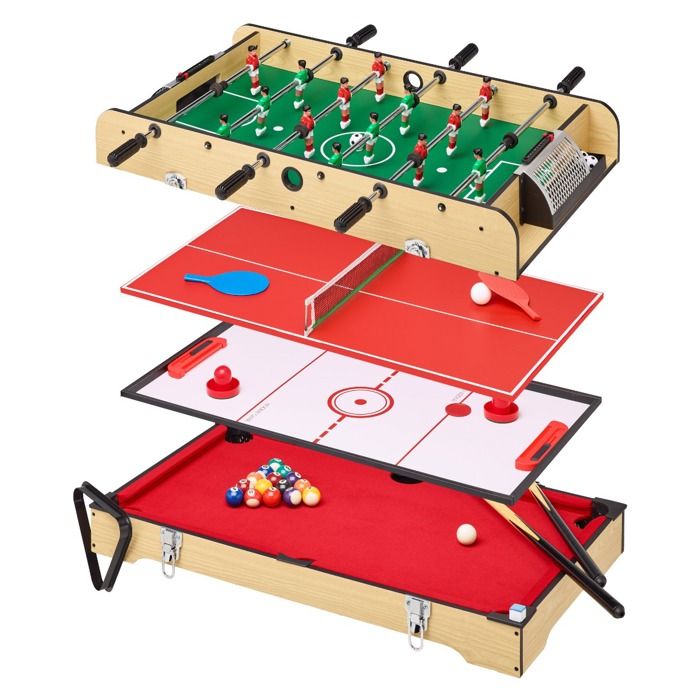 Table multi jeux 4 en 1 - Babyfoot barres télescopiques