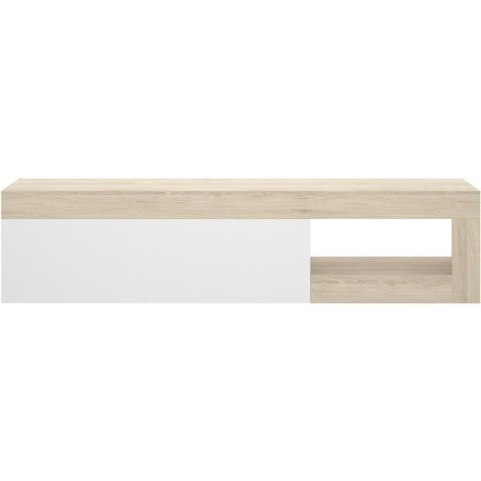 Meuble TV bas - LEBO - Chêne / Blanc Brillant - 204 x 42 x 48 cm