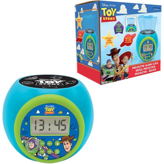 Lexibook - Réveil-projecteur Toy Story - Fonction Alarme et répétition Snooz - Veilleuse avec minuterie - Ecran LCD - Piles