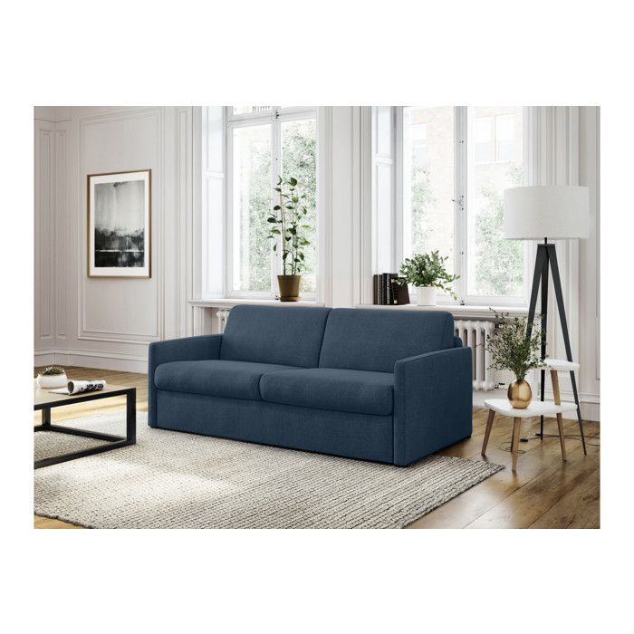 Canapé convertible express 3 places AGATHE Couchage Quotidienen Tissu - Bleu foncé - Matelas 13cm - Couchage 140x190cm - LOUNGITUDE