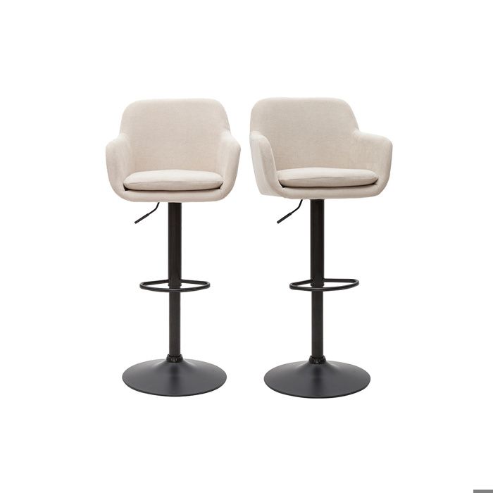 Miliboo - Tabourets de bar réglables tissu effet velours beige et métal (lot de 2) AMIKA Miliboo - Tabourets de bar réglables tissu effet velours beige et métal (lot de 2) AMIKA
