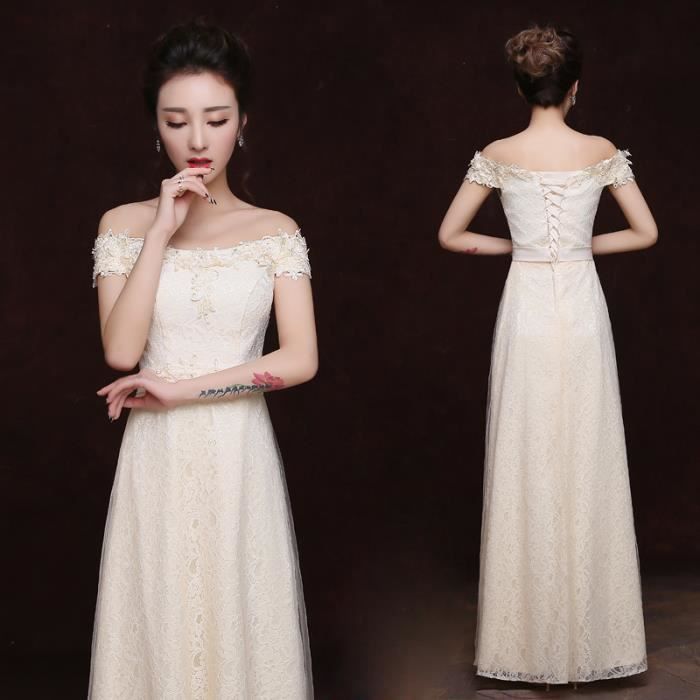 Robe Soirée Longue Dentelle Tenue De Sortie Habit Robe De Ceremonie De Mariage Champagne