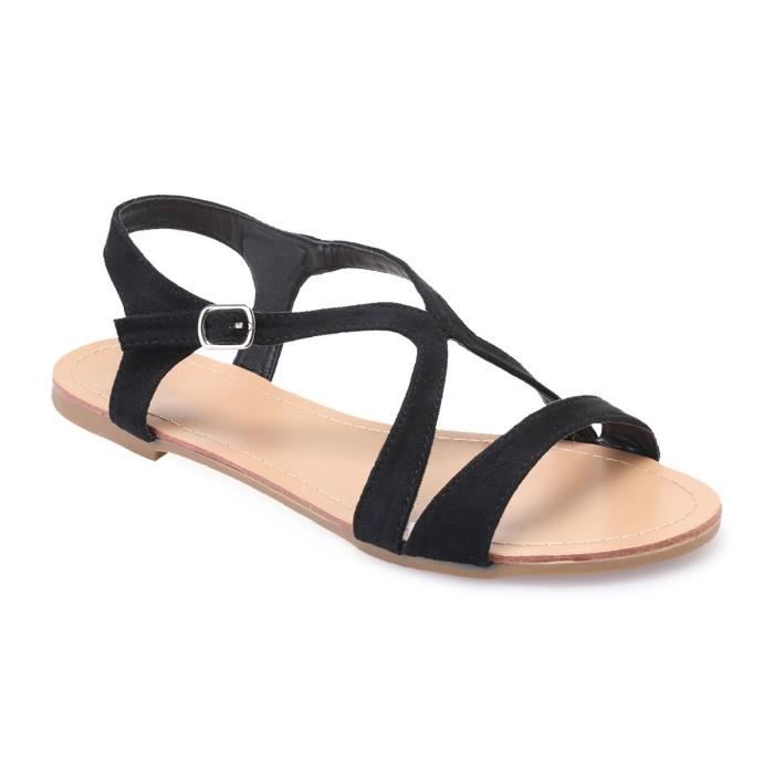 sandales noires plates
