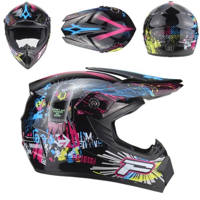 Amacigana Casque de motocross intégral avec lunettes et gants 