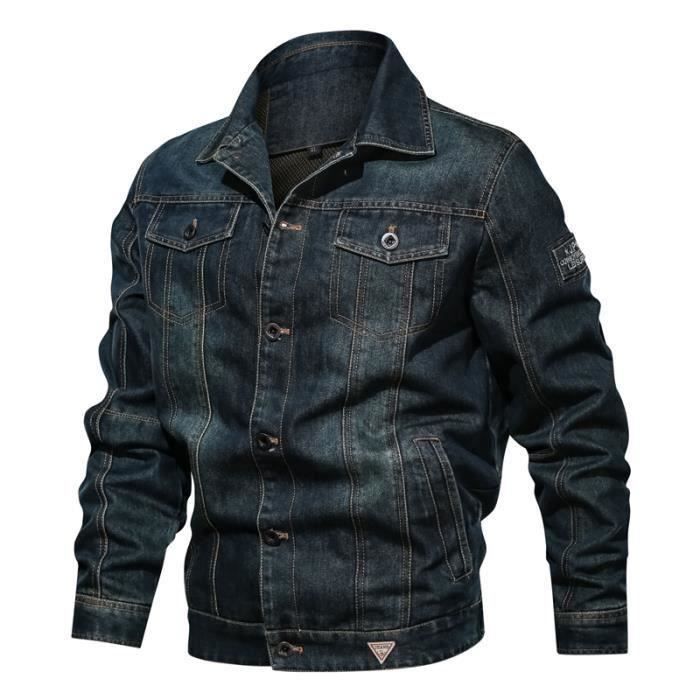 Trucker Jacket Veste en Jean pour Homme Style Motard Jeans Blue