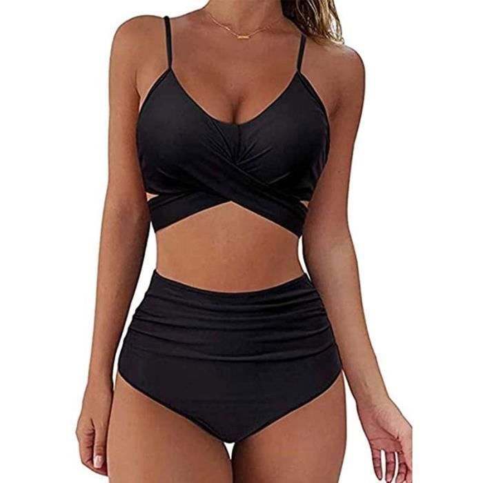 Set de bikini 2 pièces élégant pour femme avec bas haut, Imprimé fleuri en  taille