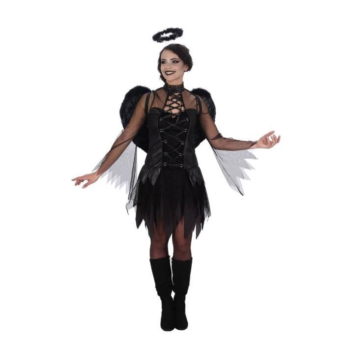 Déguisement Ange Noir Femme - Halloween - Robe à dentelles, ailes d'ange et  coiffe en auréole à plumes - Cdiscount Jeux - Jouets