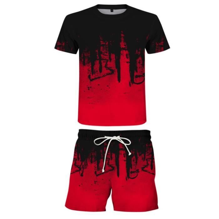 Homme Ensemble Short Et Tee Shirt Imprime Flamme Sport Homme Sportswear 2 Piece Sets Ete Decontracte - rouge Kekongji Printemps