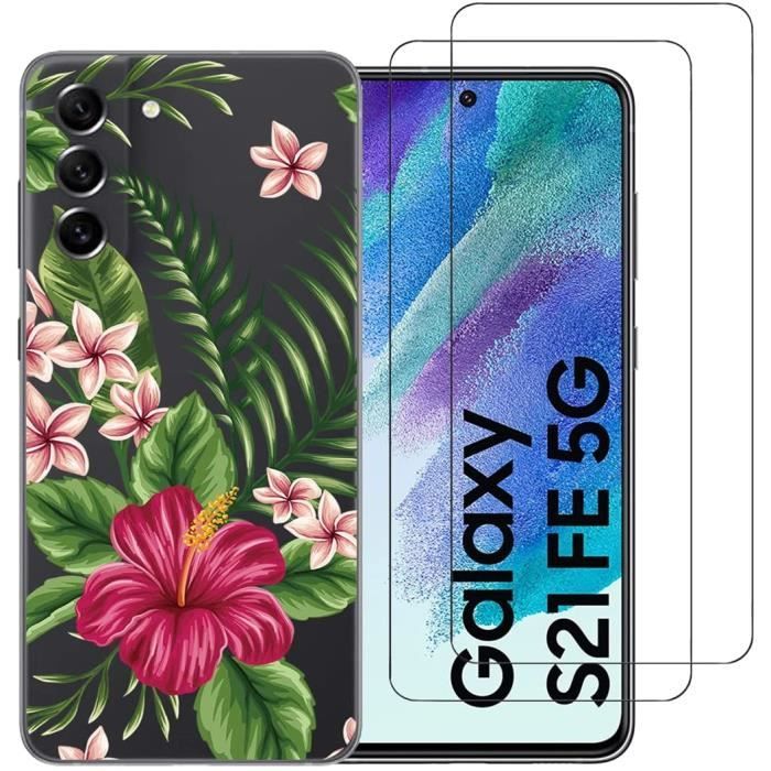Coque fantaisie pour Samsung Galaxy S21 FE 5G et 2 protections