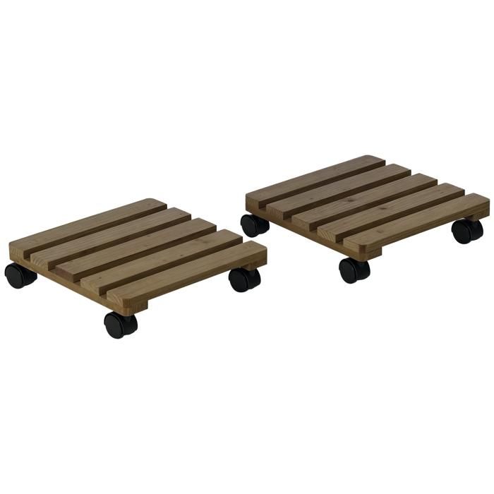 Lot de 2 supports pour plantes - Outsunny - carrés porte plante à roulettes - pour intérieur et extérieur - dim. 30L x 30l x 7H cm
