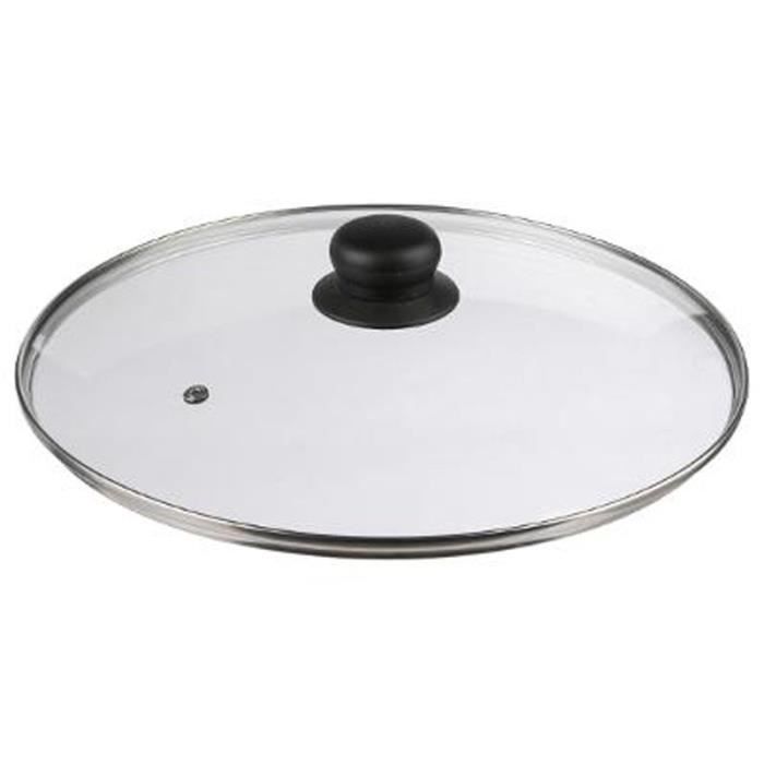 DL-pro Couvercle en verre universel de 300 mm de diamètre avec poignée bouton et bord de protection en acier inoxydable pour casseroles et poêles 