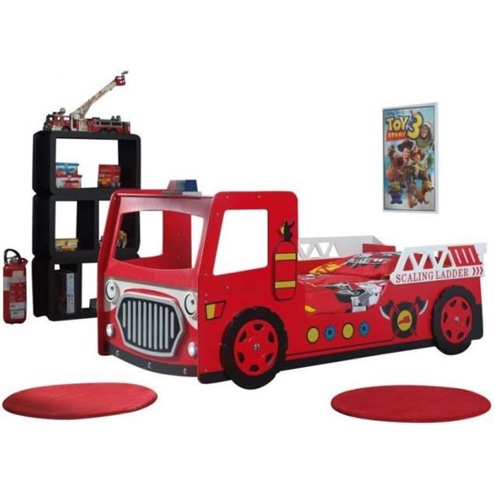 Lit enfant camion de pompier - Vipack - 90x200cm - Rouge