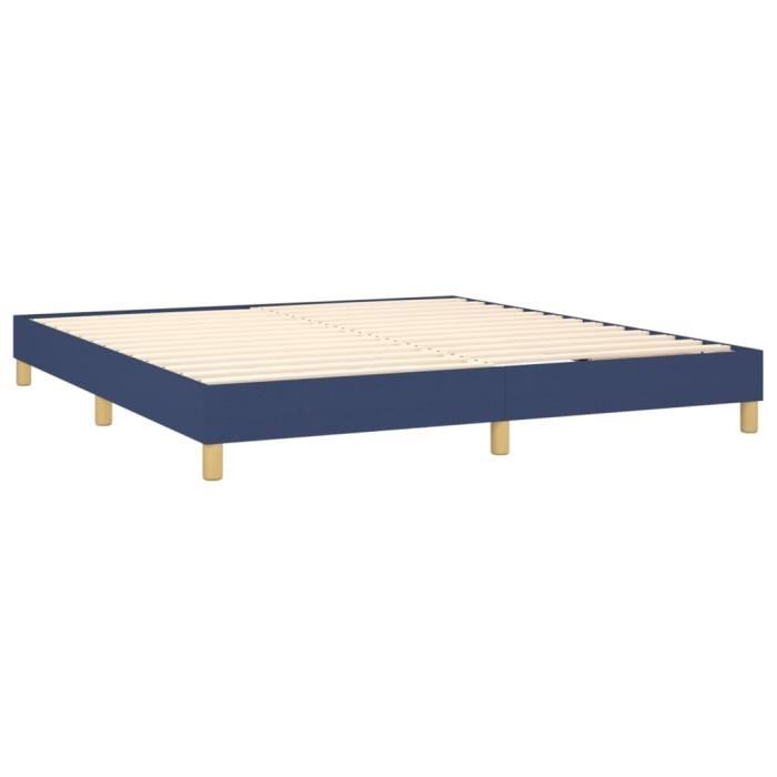 sommier à ressorts de lit bleu 160x200 cm tissu - qqmora - drg1105 - a ressorts - 2 places - pieds de lit inclus