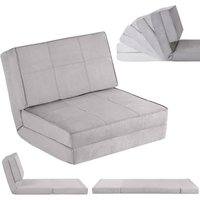 Canapé-lit 2 En 1 Xbro - Velours Côtelé Gris - Dimensions 85x85cm (canapé) / 170x85cm (lit) - Mousse Déchiquetée, Appui-tête L - Livré Compressé - 12