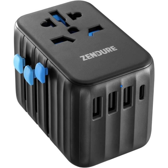 Adaptateur de voyage universel 65W avec charge rapide USB-C - Noir
