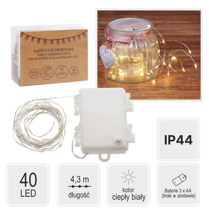 Guirlande lumineuse fil LED décoratif à piles 40 lumières