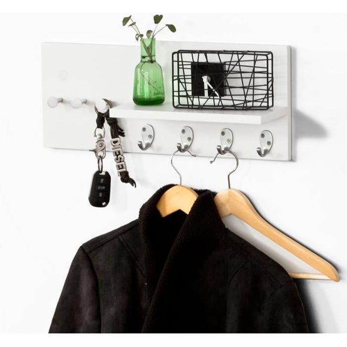 sobuy® frg54-w  penderie porte-manteaux mural, étagère avec 1 tablette et 7 crochets en inox acier, porte-serviettes