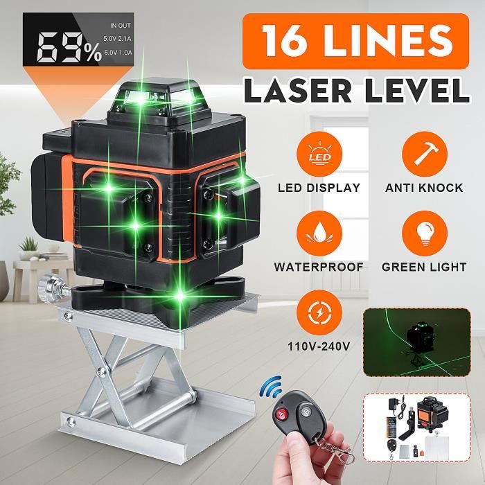 Laser vert 12 lignes Niveau laser 360 Mur 3D rotatif 12 lignes 3D Niveau laser vert Auto-nivellement Ligne de faisceau laser 360 degrés