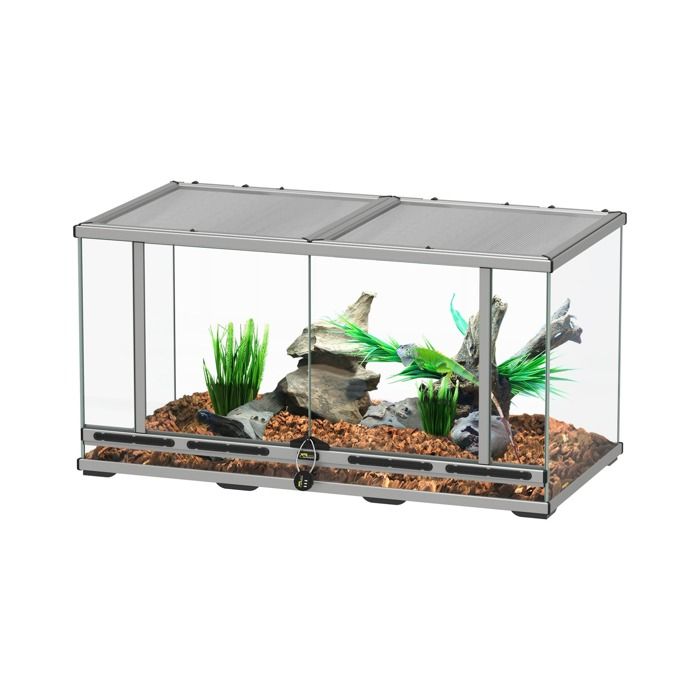 Comparer les prix de Terrarium reptile - TERRATLANTIS - 88x45x45 - Verre et aluminium - Gris - Éclairage