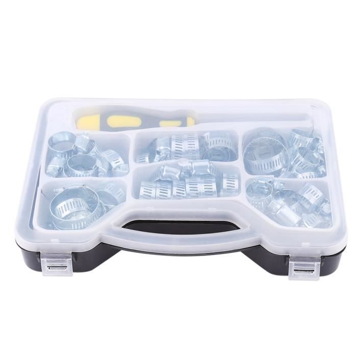 Ensemble 60 Colliers De Serrage Acier Inoxydable – 7 Tailles 6-38 Mm, Boîte De Rangement, Vis Sans Fin