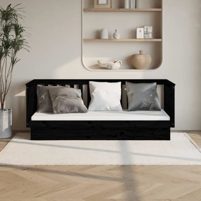 vidaXL Lit de jour sans matelas noir 90x190 cm bois de pin massif 821583