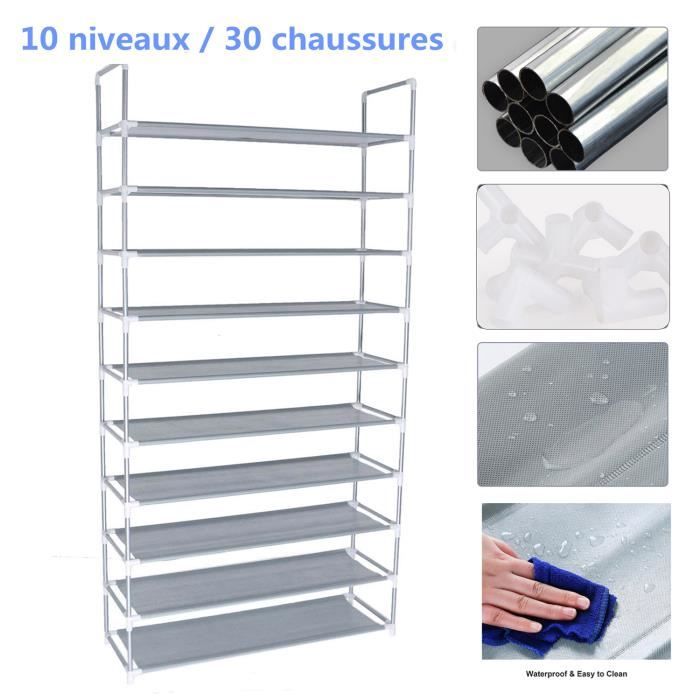 Etagere A Chaussures 10 Niveaux De Rangement L 60cm 30 Paires