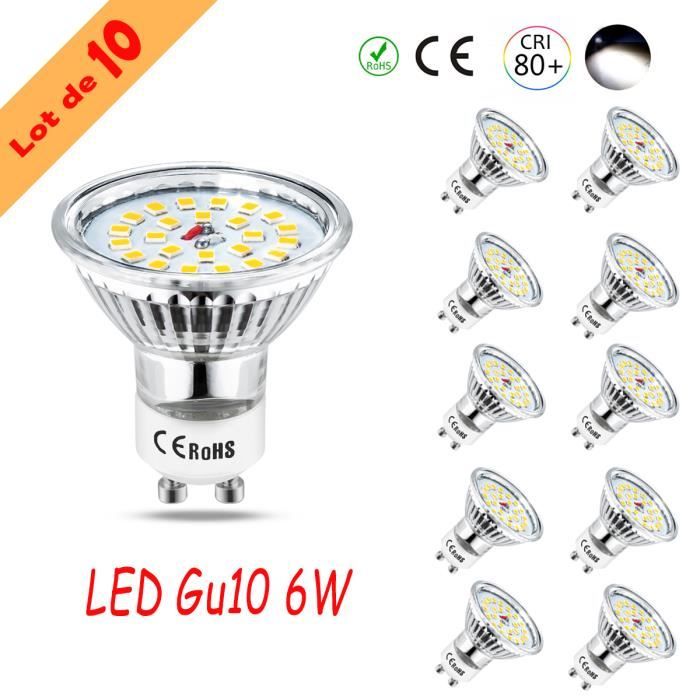 Wowatt 10x Ampoule Led Gu10 Spot Led 600lm Blanc Froid 6000k 6w Eq 50w Ampoule Halogene 24 Smd 2835 Led Super Lumineux Achat Vente 10x Gu10 Ampoule Spot Led Blan Metal Verre Cdiscount