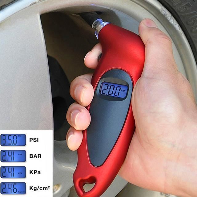 Manomètre Digital Pour Pneus - Écran LCD Rétroéclairé - Mesure PSI, BAR, KPA - Pour Voiture, Moto, Vélo (valve Schrader)