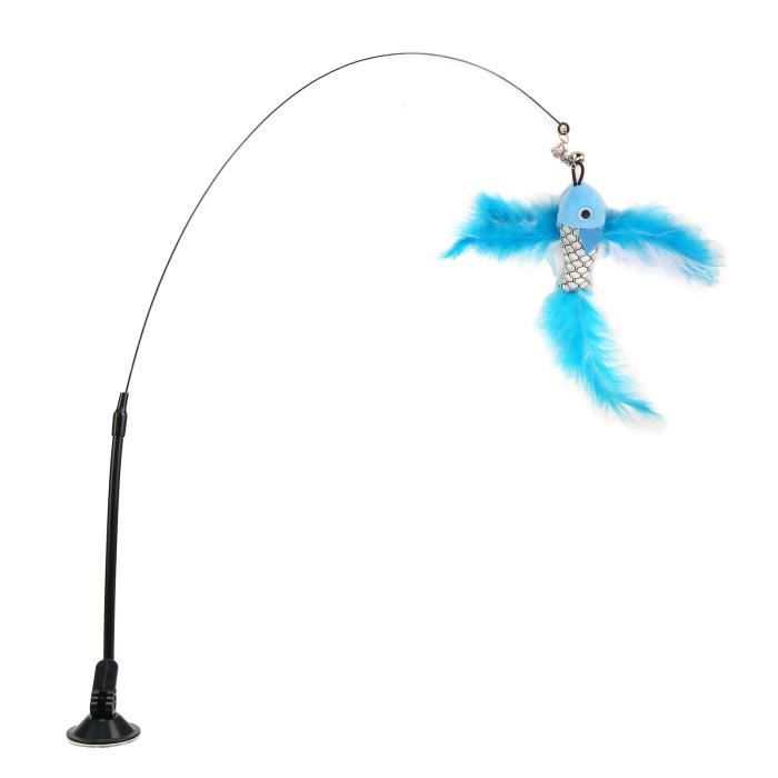 Meilleurs prix pour Jouets pour chat Baguette de plume de chat interactive avec ventouse pour chats (poisson volant bleu)