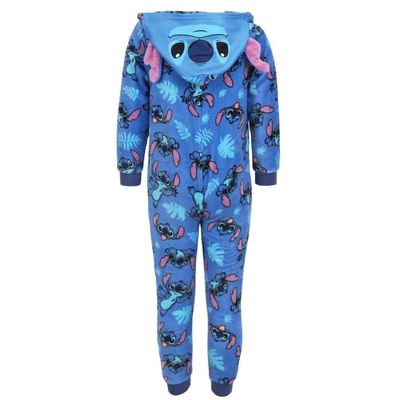 Grenouillère 1 Pièce Polaire - Pyjama Dinosaure Fluo Bleu Noir, Capuche, Pour Enfants Et Ados