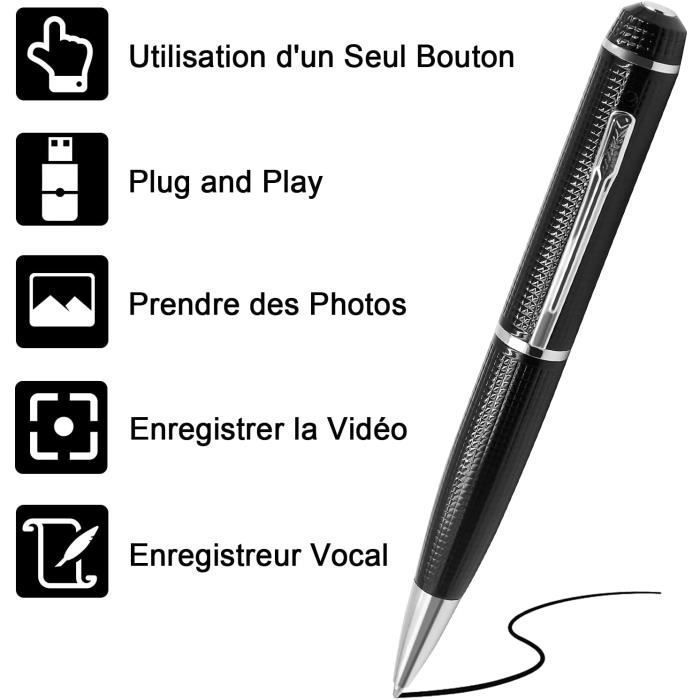 Stylo Caméra Cachée, Caméra Espion HD 1080p, Prise De Vidéos, Mini