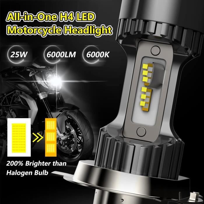 Keiurot Ampoule LED H4 Moto Ampoules de phares H4 voiture Moto HS1 HB2 9003  Ampoule LED pour phares de moto Faisceau haut et bas Hi/Lo 9-80V 12W Blanc,  Lot de 2 