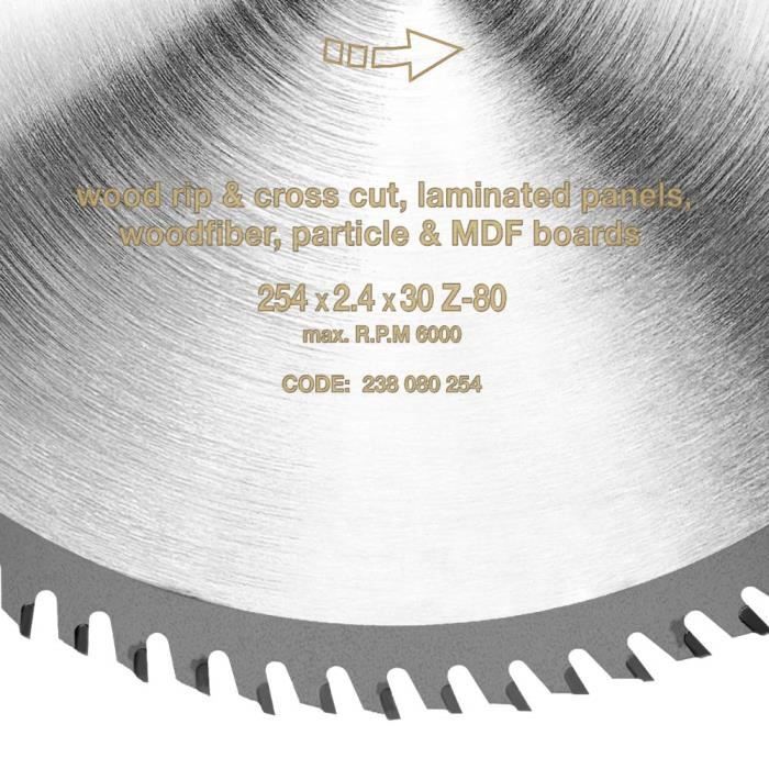 Lame Scie Circulaire 254 X 30 Mm 80 Dents – Coupe Précise Bois, Aluminium, Acier – Acier Laser Haute Résistance, Silencieuse