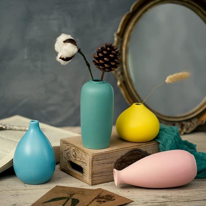 Baroni Home Vase Décoratif en Céramique avec Plant Artificiel, Vase Créatif  pour Salon, Pot Chic pour