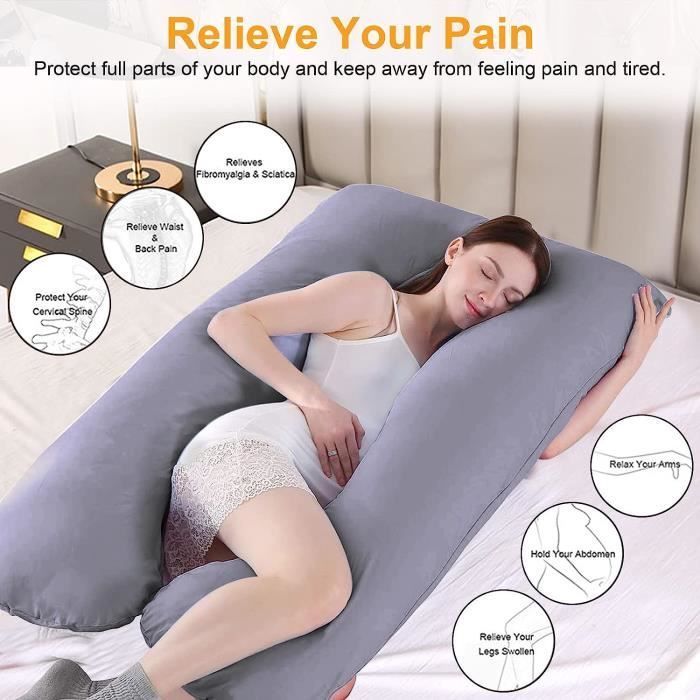 Coussin De Grossesse En Forme De U Ou De J - Soutien Dos, Hanches, Jambes - Housse En Velours Lavable - Pour Dormir Et Allaiter