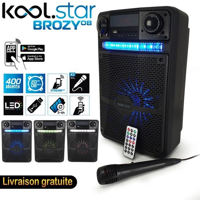 COLORBABY – Enceinte Karaoké 80 W Avec Microphone – Lumières RVB, TWS Stéréo, USB, MicroSD, Radio – Batterie Rechargeable – Portable 19x15x16 Cm – 47893