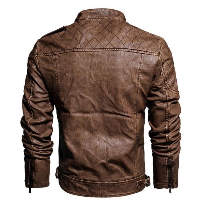 Blouson Homme en Cuir Fashion Casual Automne Hiver Chaud Epaissir Veste en Cuir Moto Confortable Marque Luxe Veste Hommes Noir Noir Cdiscount Pret a Porter