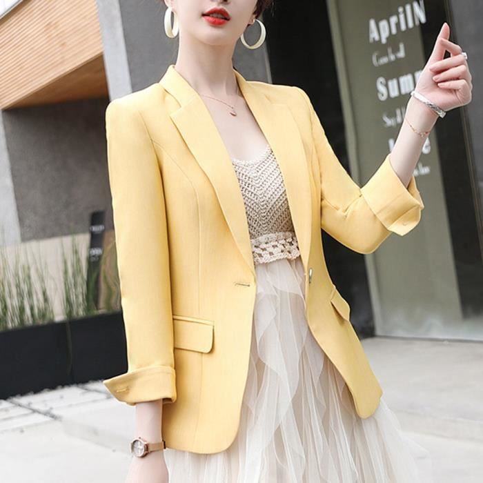 Femme Elegant Blazer a Manches Longues Slim Fit Un Bouton OL Bureau Affaires Veste de Costume Blazer Jaune Jaune Cdiscount Pret a Porter