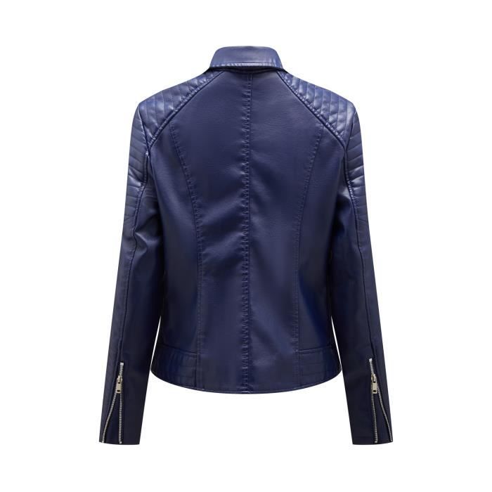 Blouson simili cuir store bleu marine femme