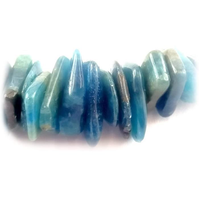 Collier En Apatite Bleu Fluo Brute - Perles Chips Naturelles 6-12 Mm - Longueur 43 Cm
