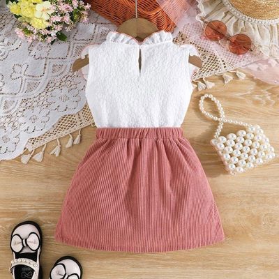 Ensemble Bébé Fille 2 Pièces - Top Volant + Jupe Nœud Papillon | Tenue Élégante Été