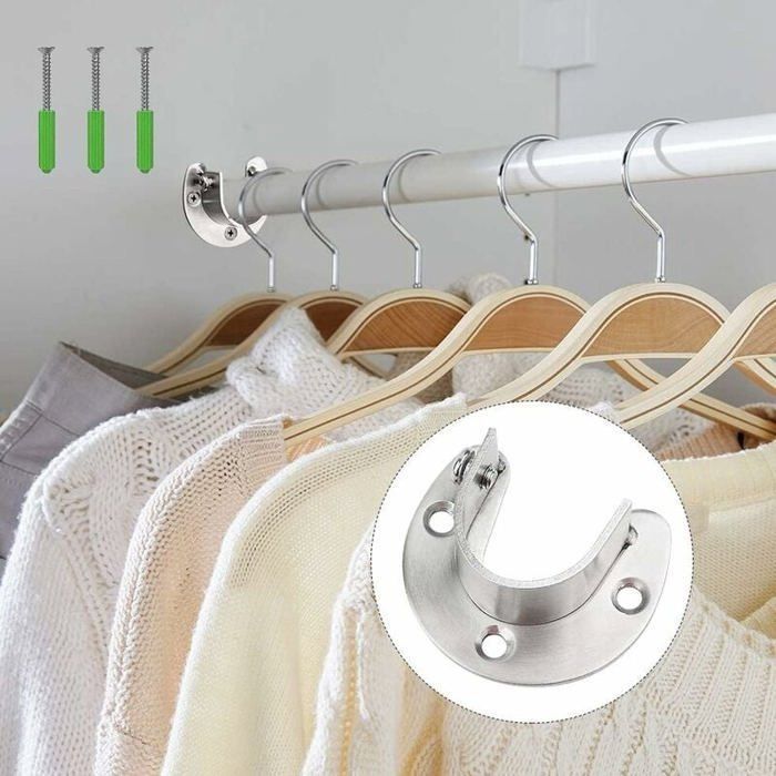 4 Supports De Tringle à Vêtements 25 Mm Argent - En Alliage De Zinc, Avec Vis Et Chevilles, Pour Armoire Ou Mur